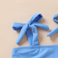 Younger Tree Toddler Girls Two Pieces Swimsuit Color Block Stripe Swimwear Summer Beach Bathing Suit (Blue#Flower 18-24 Months)