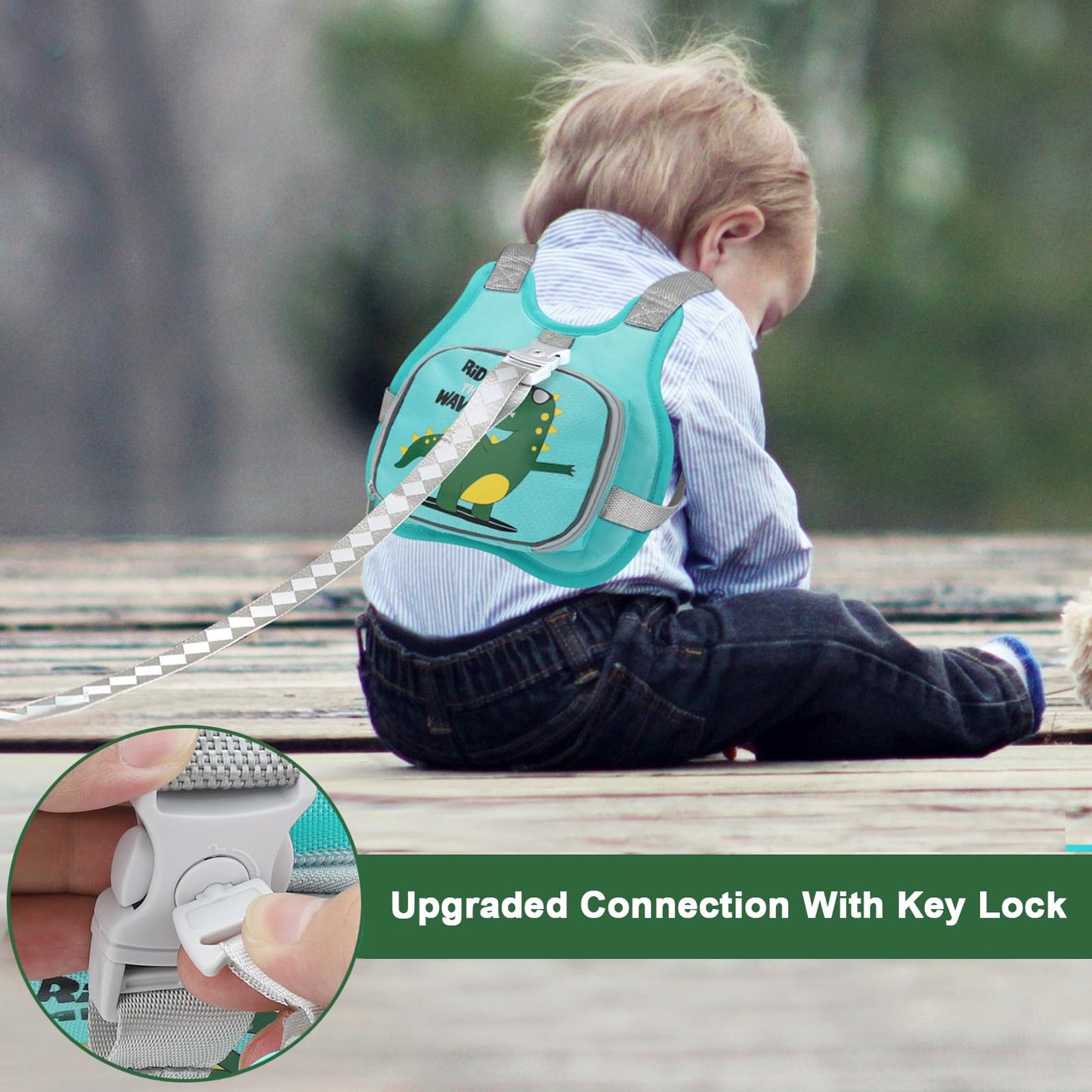 Accmor Toddler Harness Leash+ Anti Lost Wrist Link, Cute Dinosaur Kids Harness With Leash, Collapsible Child Leash Baby Walking
