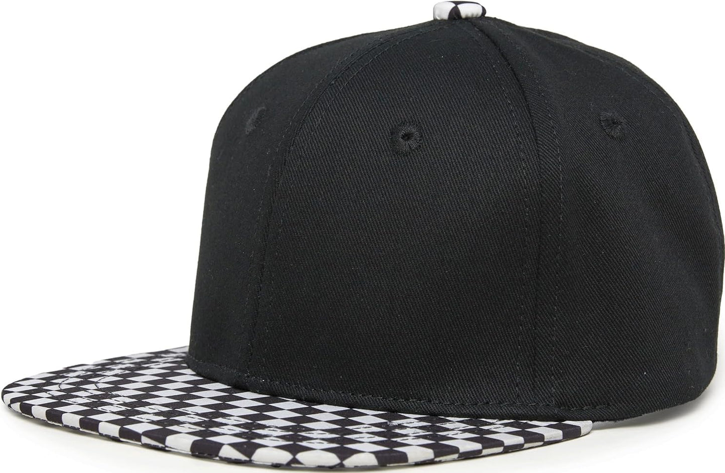 Funky Junque Kids Flat Brim Trucker Hat - Checker Brim - Black (M/L -2-9 Years)