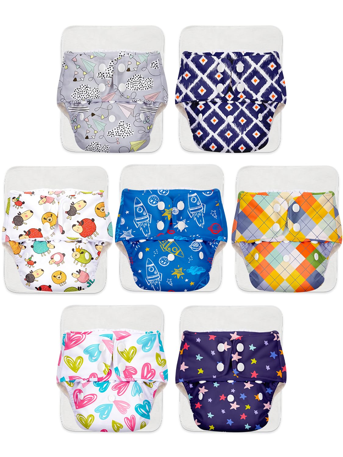 Superbottoms Basic LeakageProof Advanced Cloth Diapers For Babies, High Absorbent 7 Reusable Diaper And 7 Insert Pad Combo Pack