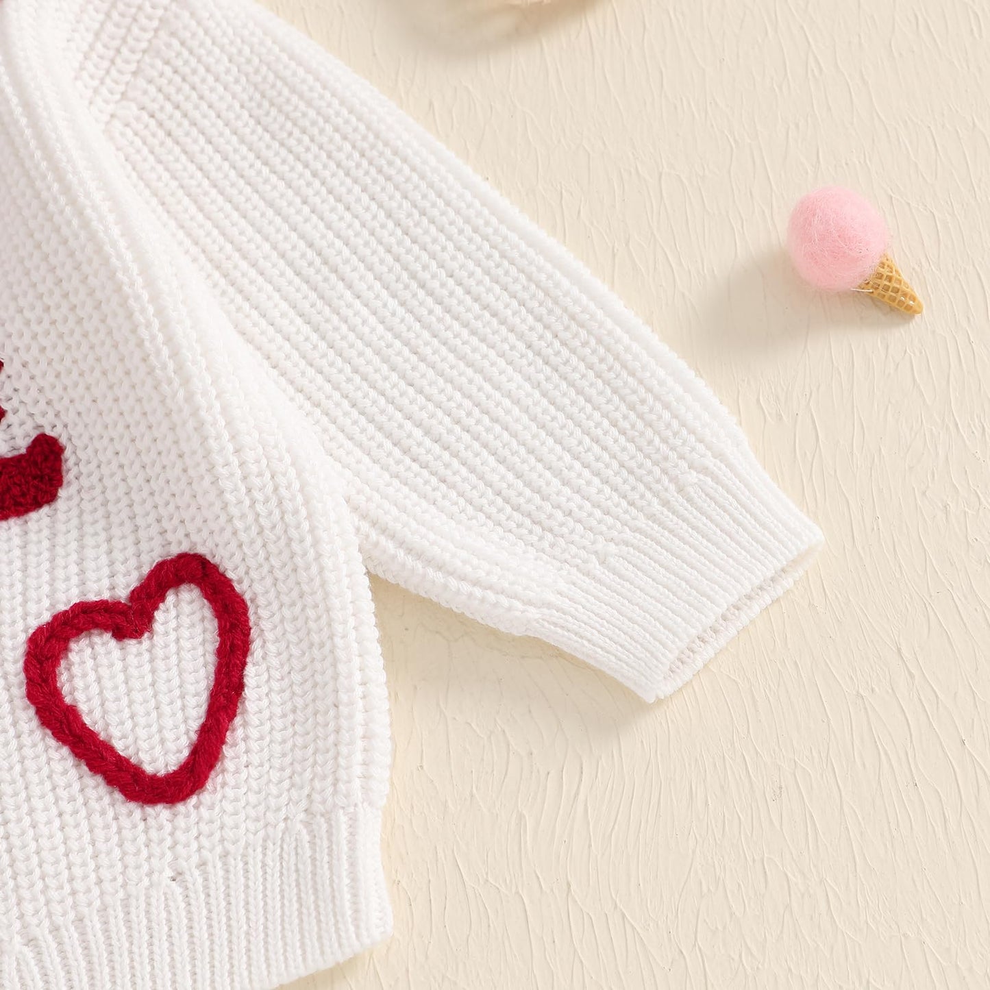 Toddler Baby Girl Valentines Day Outfit Little Love Heart Knit Sweater Long Sleeve Crewneck Pullover Fall Cute Top (White Little