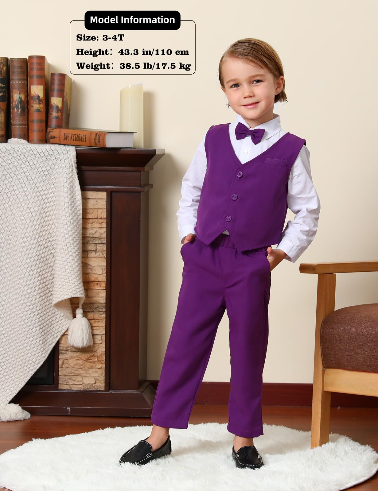 A&J Design Baby Suits For Boys Halloween Mardi Gras Wedding Gentleman Formal Outfit Tuxedo Vest Set Purple 12-18 Months