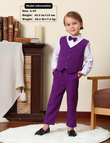 A&J Design Baby Suits For Boys Halloween Mardi Gras Wedding Gentleman Formal Outfit Tuxedo Vest Set Purple 12-18 Months