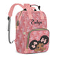 Large Capacity Custom Diaper Bag for Baby Girls with Name, Pink Cute Bow Girl Multifunctional Mom Personalized Diaper Bag Backpa
