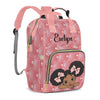 Large Capacity Custom Diaper Bag for Baby Girls with Name, Pink Cute Bow Girl Multifunctional Mom Personalized Diaper Bag Backpa