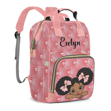Large Capacity Custom Diaper Bag for Baby Girls with Name, Pink Cute Bow Girl Multifunctional Mom Personalized Diaper Bag Backpa