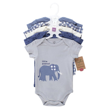 Touched By Nature Unisex Baby Organic Cotton Bodysuits, Blue Peanut, 3-6 Months