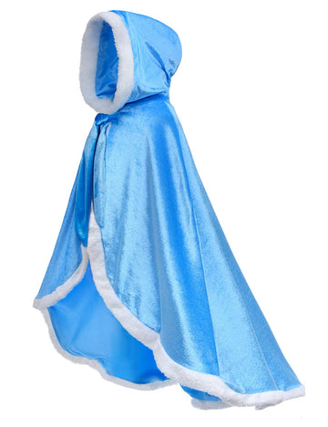 Party Chili Fur Princess Hooded Cape Cloaks Costume For Girls Dress Up Blue 4-5 Years(120Cm)