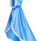 Party Chili Fur Princess Hooded Cape Cloaks Costume For Girls Dress Up Blue 3-4 Years(110Cm)