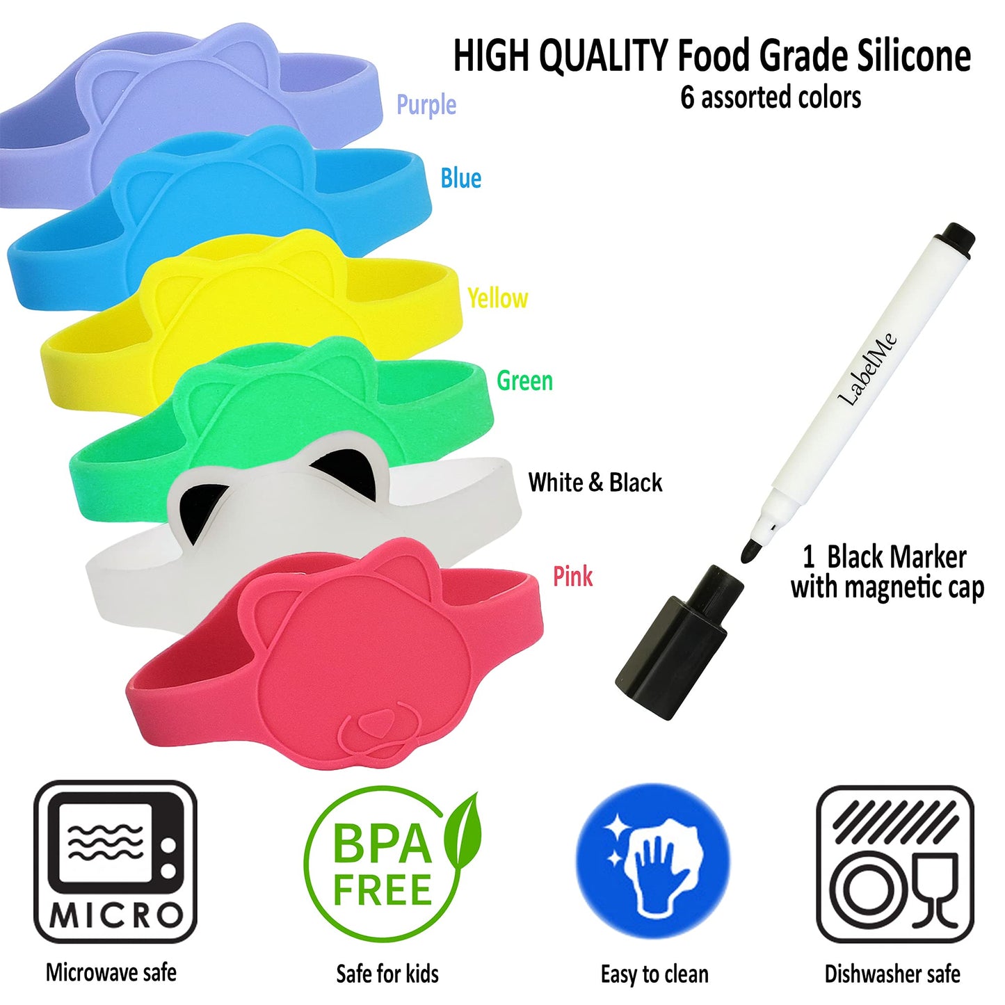 Silicone Baby Bottle Labels For Daycare, Home, And Travel Organization, Fits Small Water Tumblers, Sippy Cups, Snack Containers,