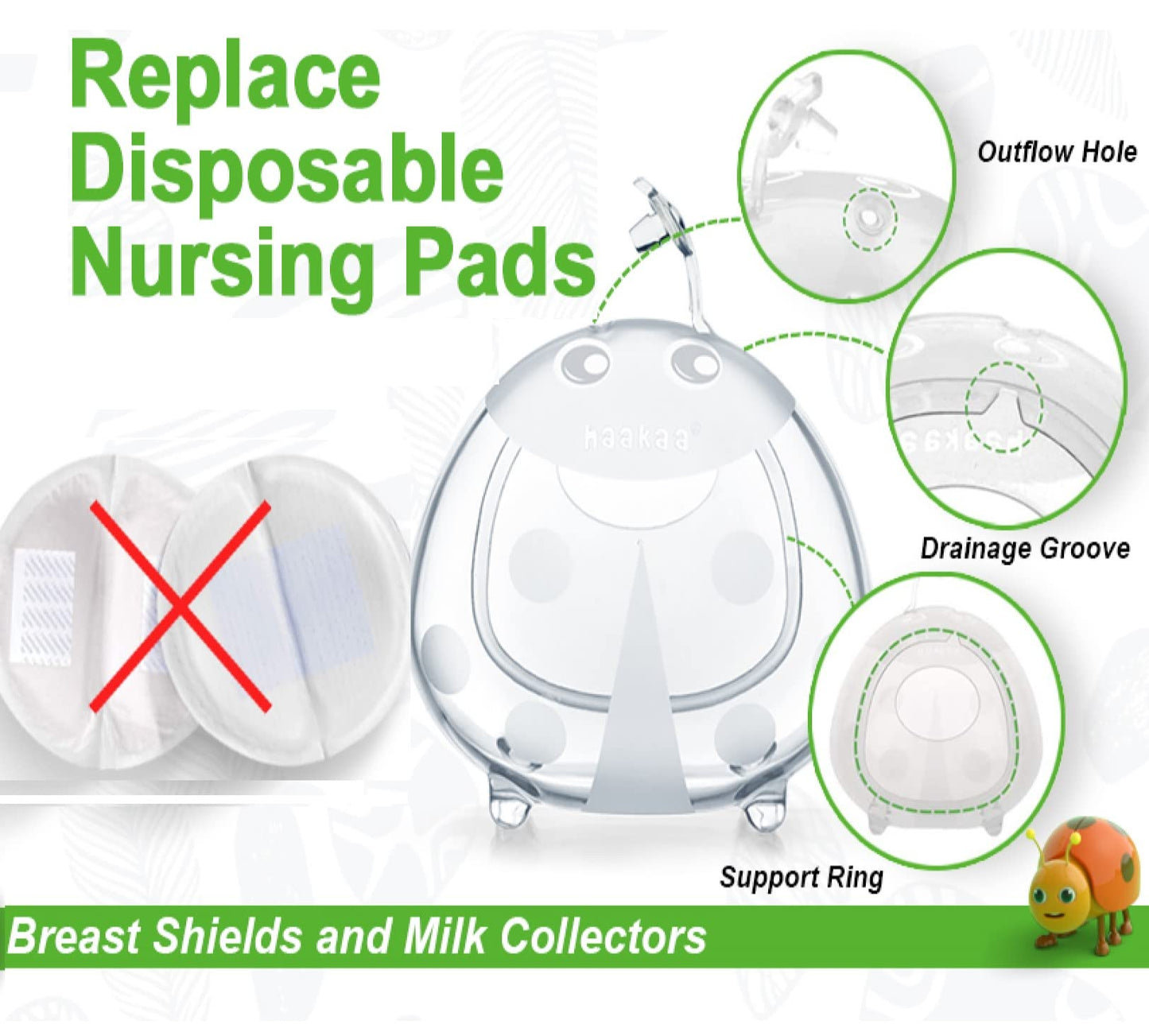 Haakaa Ladybug Breast Milk Collector - Soft Breast Shells | Wearable Nursing Cups | Breastmilk Saver| Letdown Catcher For Pumpin