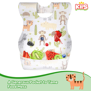 Kiis Disposable Baby Bibs With Large Crumb-Catching Pocket - Hygienic, Soft And Leakproof Eating, Travel Must Haves, 20 Count (A