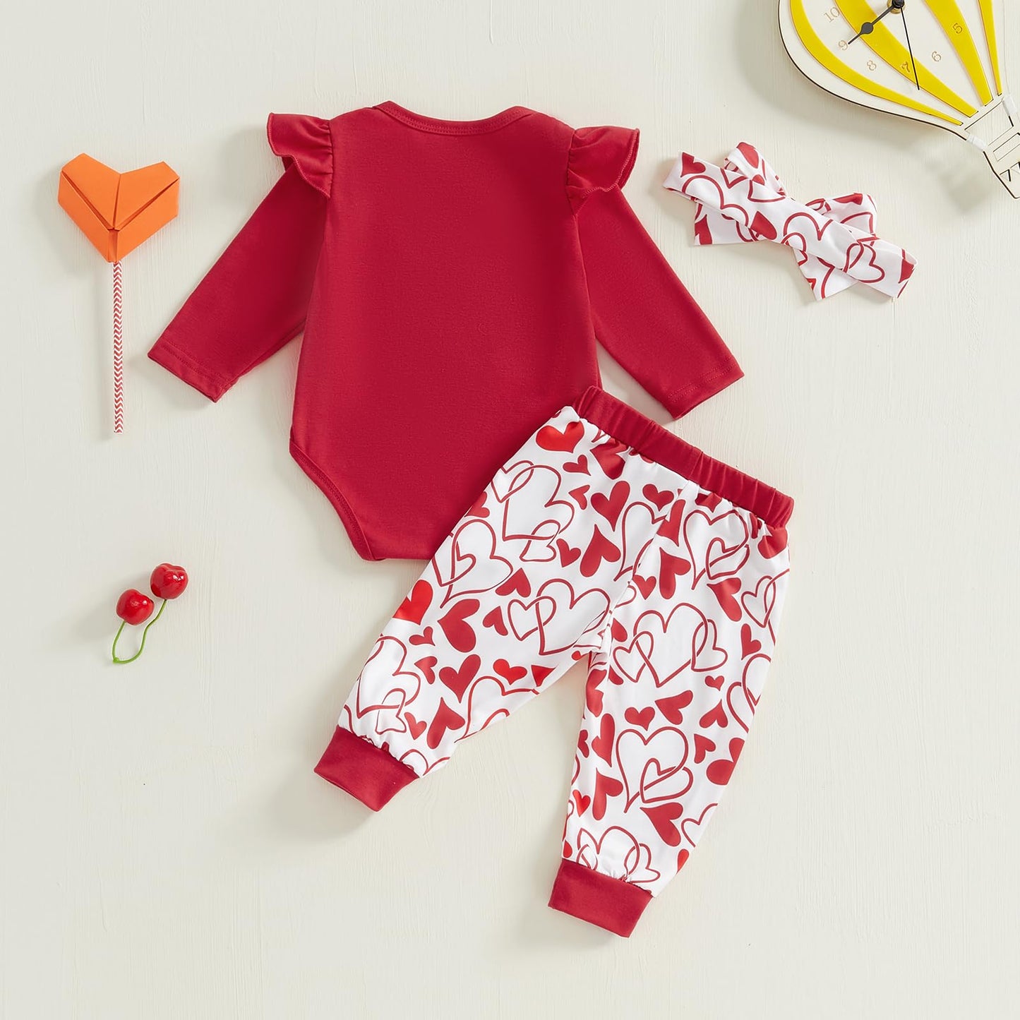 Doisbetthsay Newborn Girl Outfits Fall Baby Clothes Long Sleeve Romper With Pants And Headband Cute Infant Clothing Set (Valenti