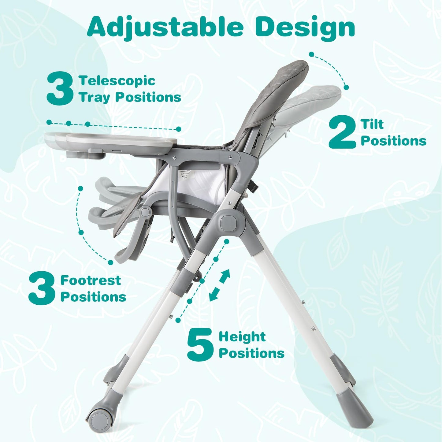 Baby Joy Foldable High Chair For Babies And Toddlers, Portable Adjustable Highchair With Footrest, Detachable Tray, Easy To Clea