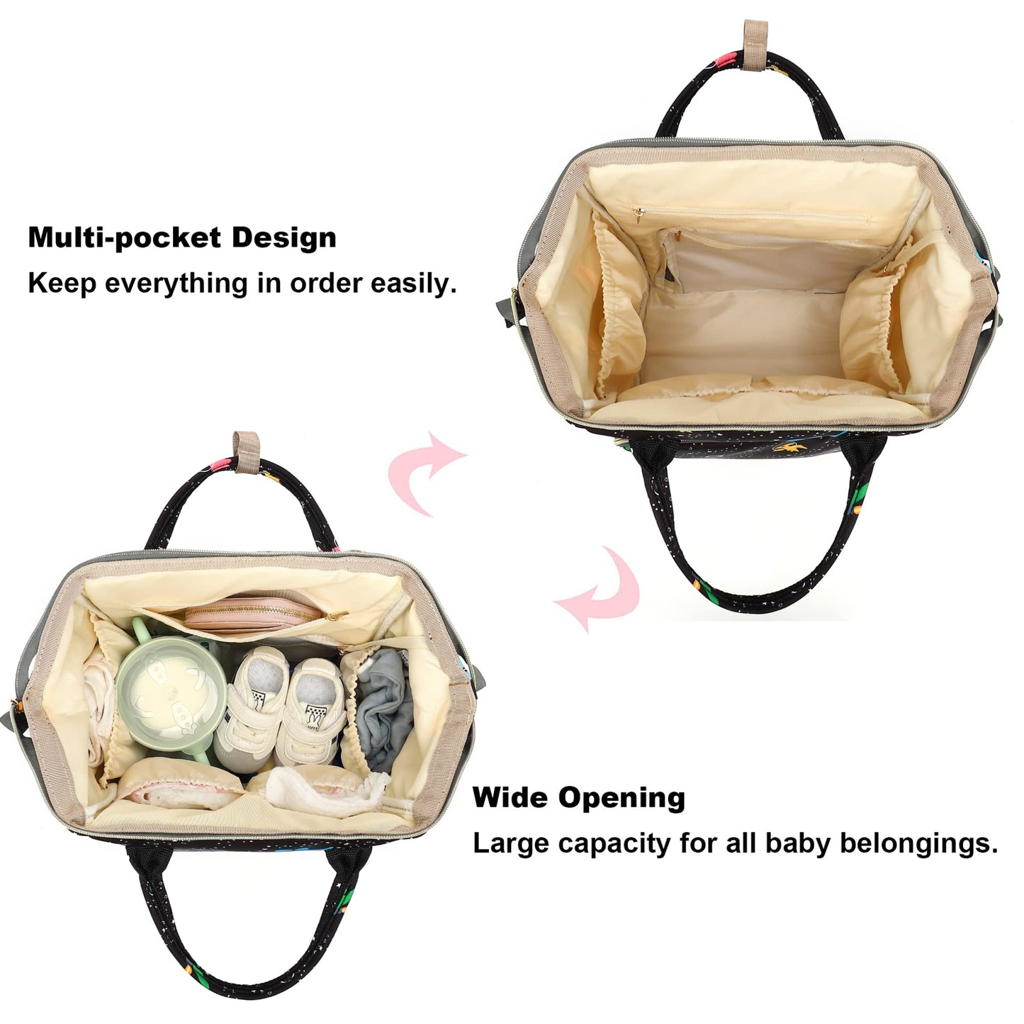 Xunteny Dinosaur Baby Diaper Bag Backpack For Girls Boys, Waterproof Large Maternity Nappy Bags For Mom