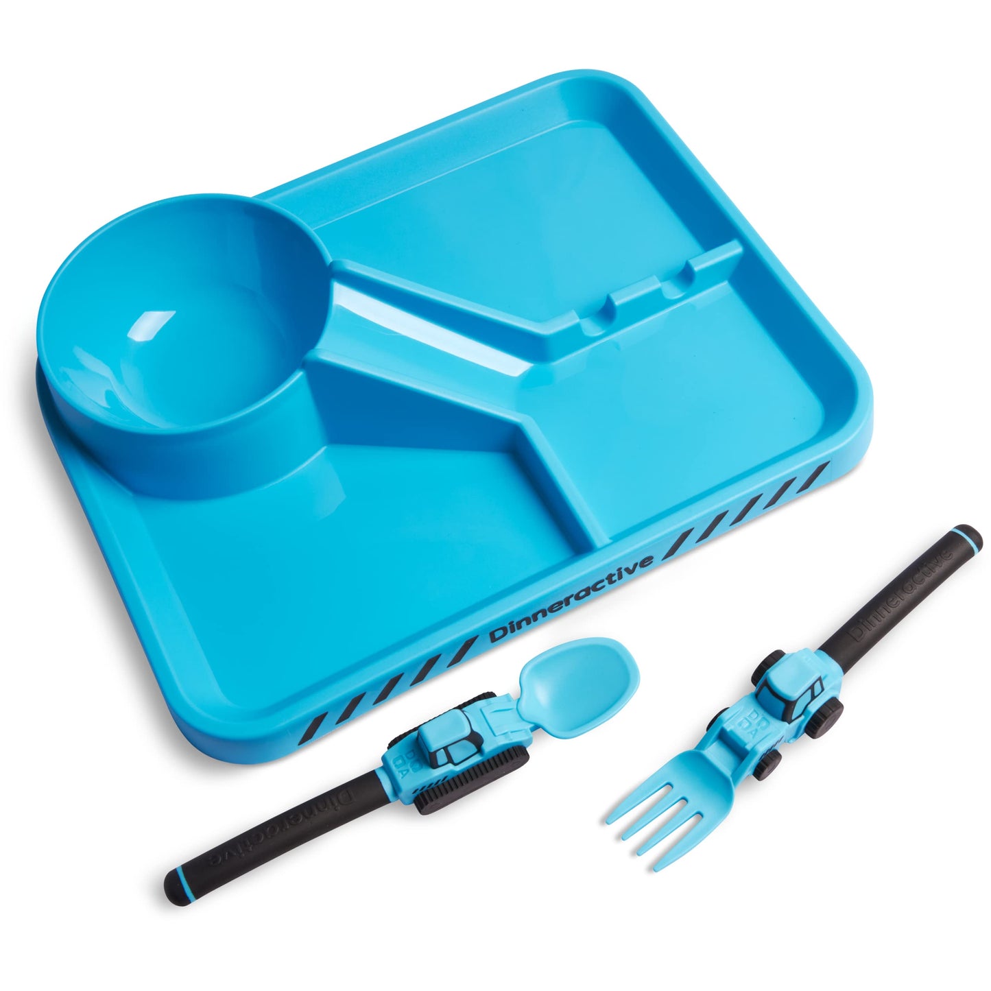 Dinneractive Dining Set For Kids - 3 Piece Construction Themed Toddler Utensils & Toddler Plates - Toddler Forks And Spoons - Ki