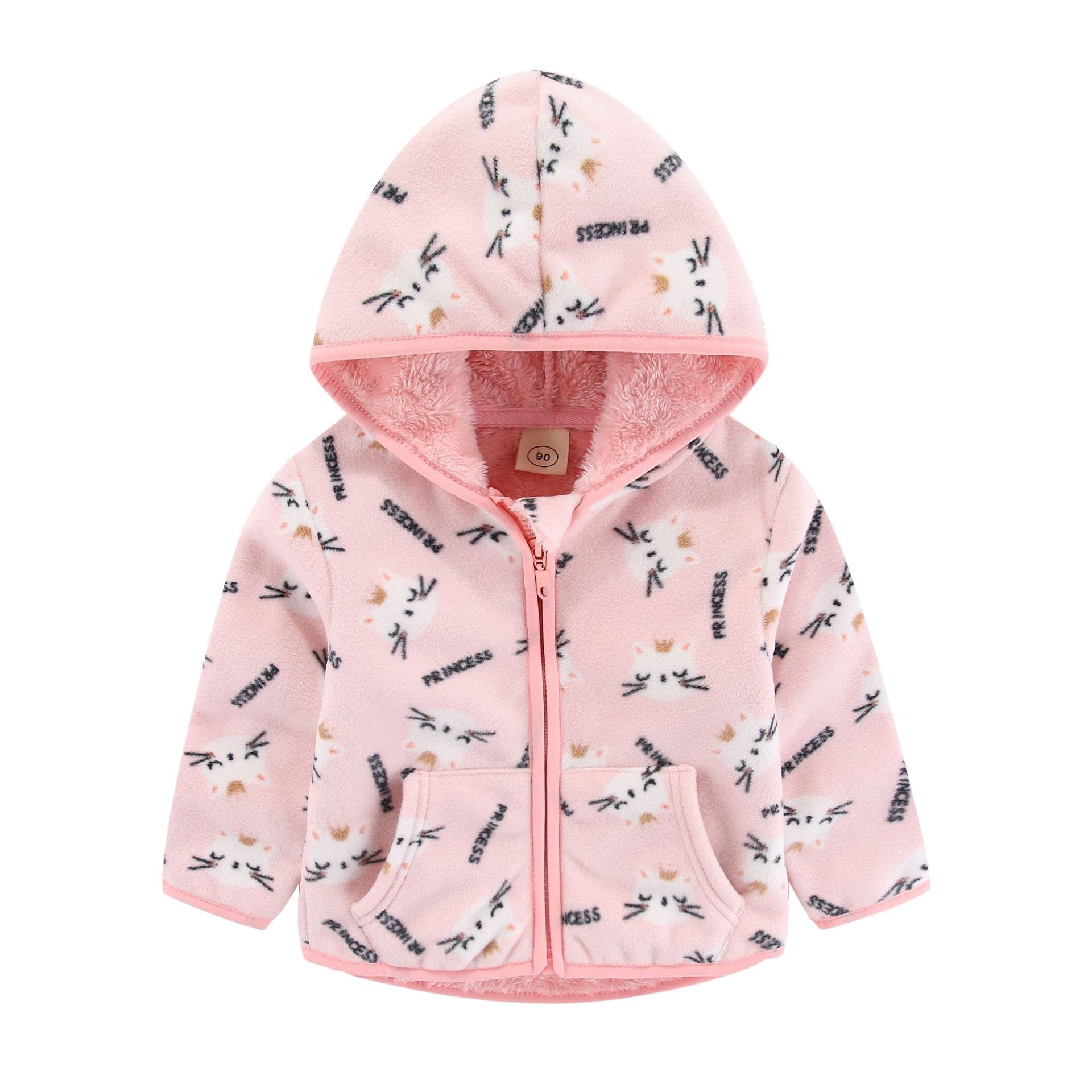 Feidoog Toddler Polar Fleece Jacket Hooded Baby Boys Girls Autumn Winter Long Sleeve Thick Warm Outerwear,Pink Cat,4-5T