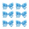 6 Pcs Hair Clips With 3' Grosgrain Ribbon Bows - Solid Color Hair Accessories For Toddler Girls And Kids (Light Blue)