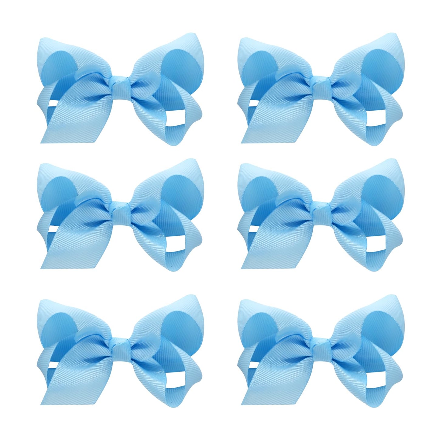 6 Pcs Hair Clips With 3' Grosgrain Ribbon Bows - Solid Color Hair Accessories For Toddler Girls And Kids (Light Blue)