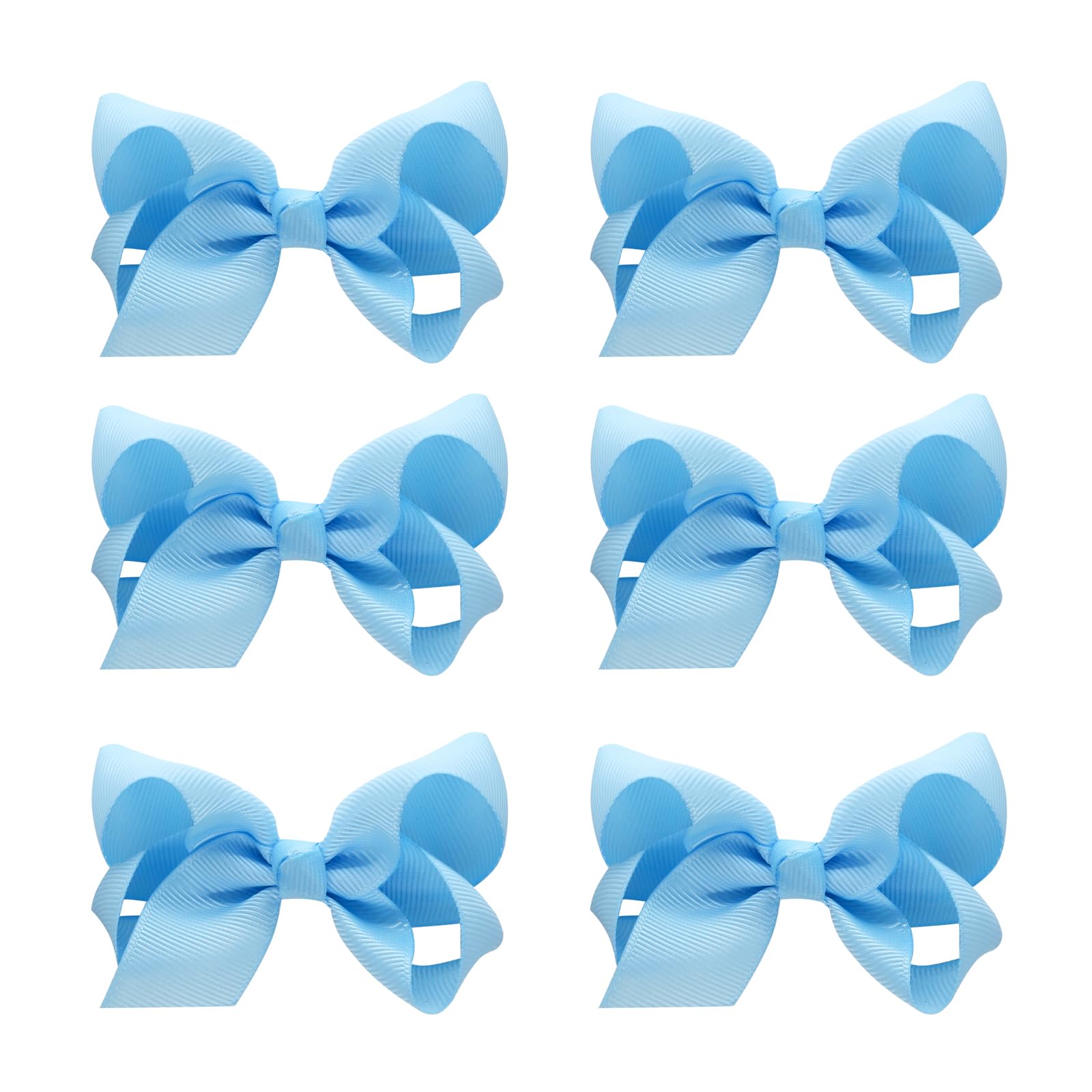 6 Pcs Hair Clips With 3' Grosgrain Ribbon Bows - Solid Color Hair Accessories For Toddler Girls And Kids (Light Blue)