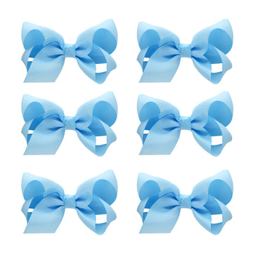 6 Pcs Hair Clips With 3' Grosgrain Ribbon Bows - Solid Color Hair Accessories For Toddler Girls And Kids (Light Blue)