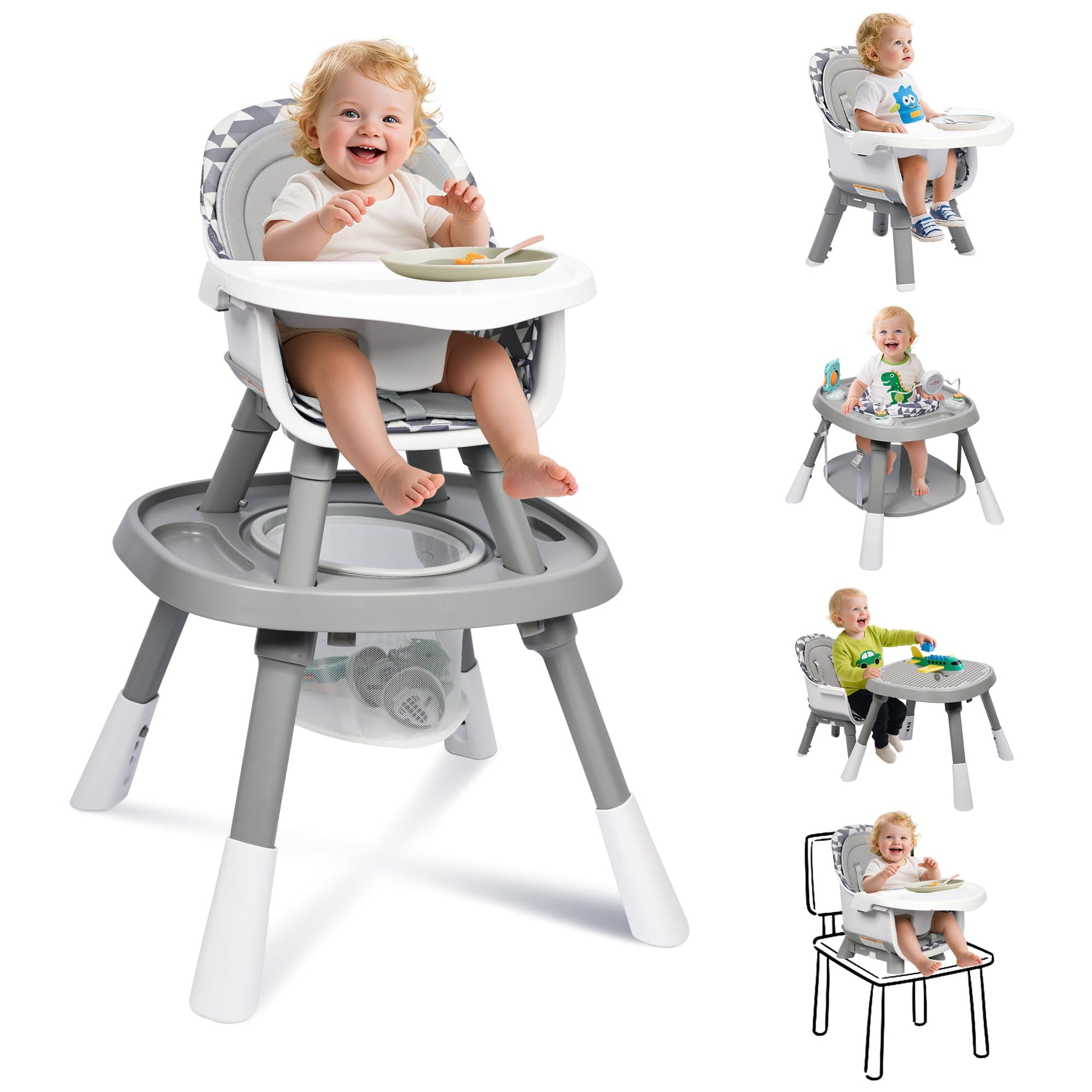 15 in 1 Convertiable High Chair for Babies and Toddlers, 2 in 1 Highchair & Activity Center w/Toys, Booster Seat, Toddler Chair 