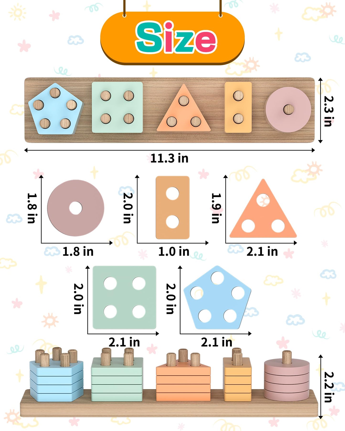 Zartores Montessori Toys for 1 2 3 Year Old Boys Girls, Shape Sorter Wooden Toys for Toddlers 1-3, Toddler Toys Age 1-2, 1 2 3 Y
