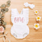 Shalofer Baby Girls One Year Old Outfits First Birthday Romper Cute Backless Ruffles Jumpsuit With Headband (White,6-12 Months)