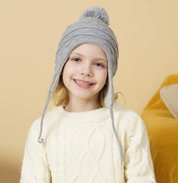 Connectyle Infant Baby Fleece Lined Beanie Skull Cap With Earflap Knit Kids Hat Beanies Cap S Grey