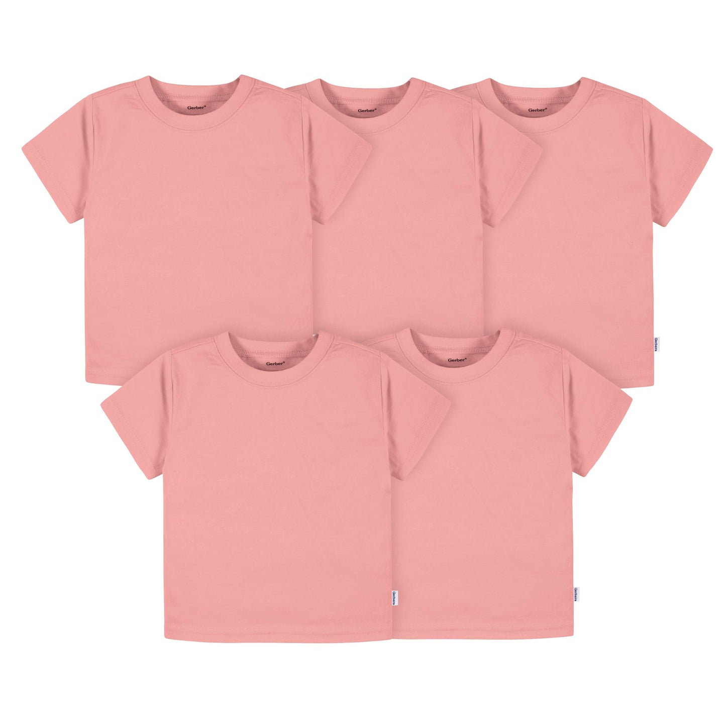 Gerber Baby Toddler 5-Pack Solid Short Sleeve T-Shirts Jersey 160 Gsm, Mauve Pink, 2T