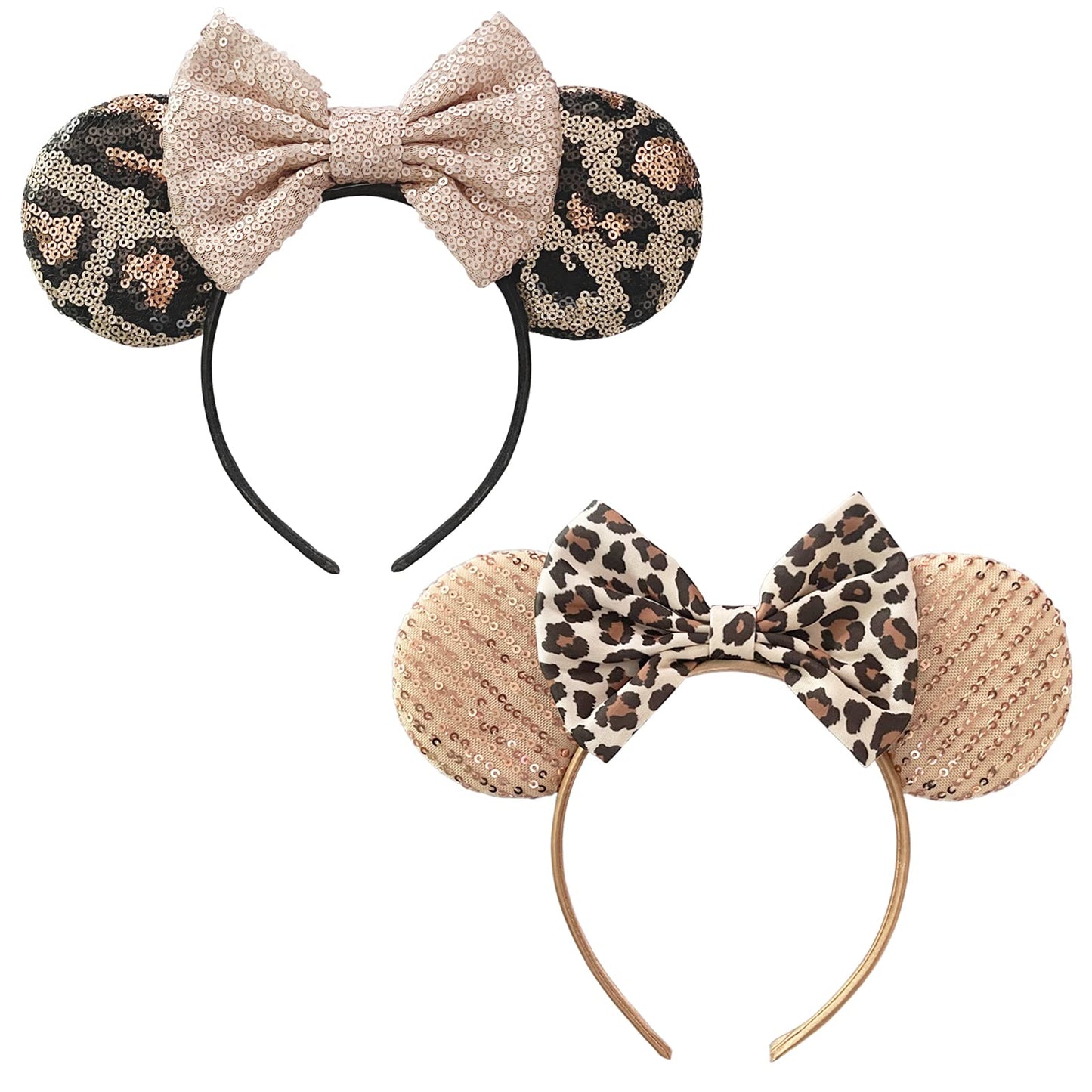 Undehaac Bows Mouse Ears Headband - 2 Pcs Cute Sequin Headband For Women And Girls, Suitable For Halloween Variety Holiday Party
