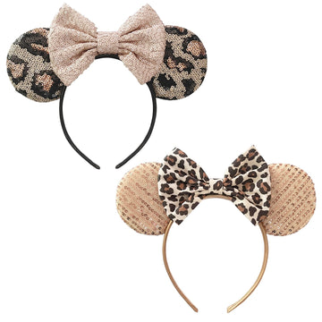 Undehaac Bows Mouse Ears Headband - 2 Pcs Cute Sequin Headband For Women And Girls, Suitable For Halloween Variety Holiday Party