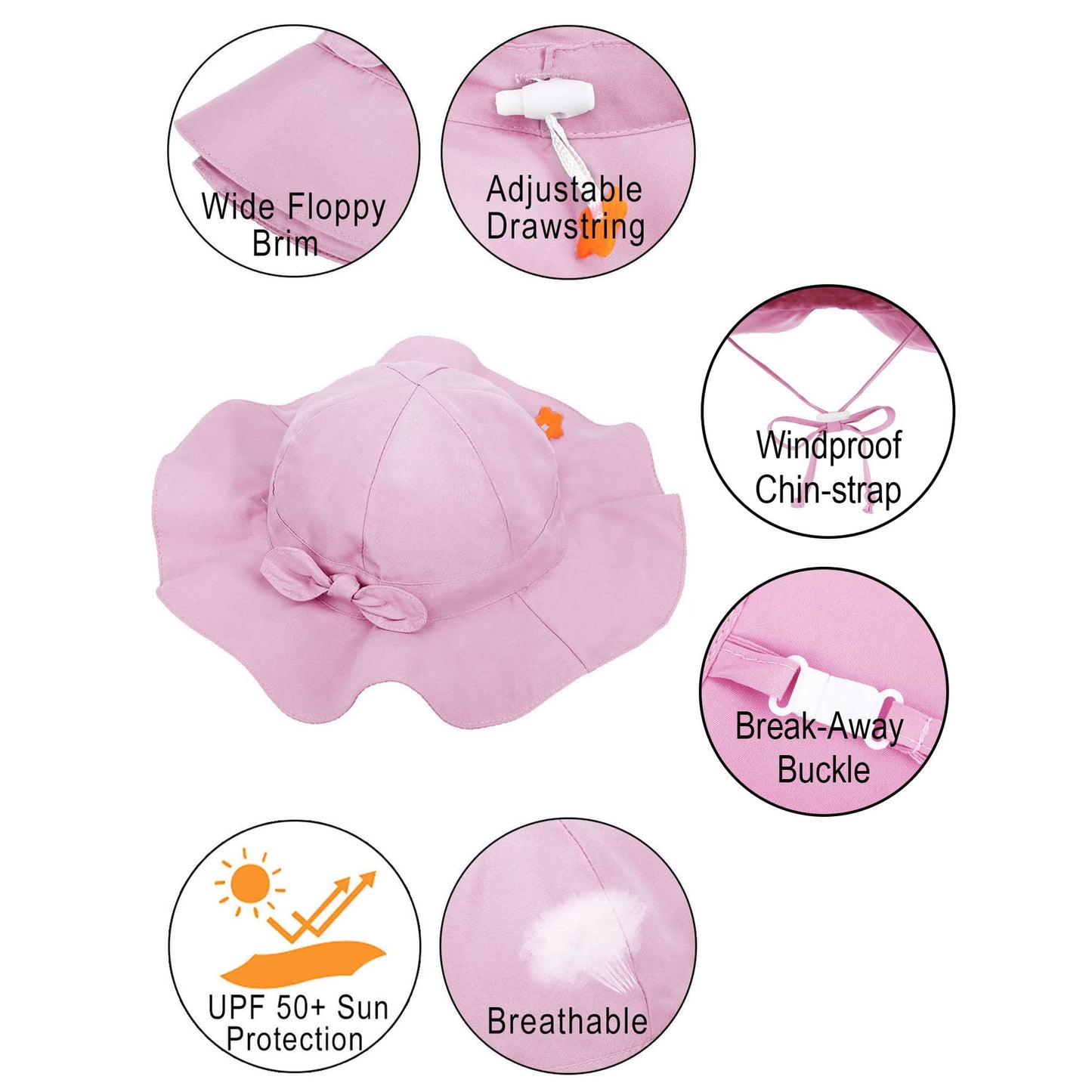 Simplikids Upf 50+ Uv Sun Protection Wide Brim Baby Sun Hat,Pink 3,12-24 Months