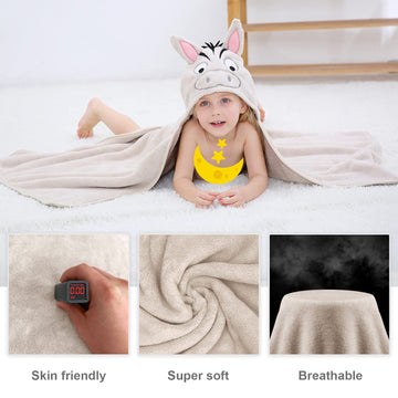 Michley Cartoon Hooded Baby Towel Unisex, Premium Soft Swimming Bathrobe Large Washcloths 27.5 ' X 47 ' For 0-7T (Zebra)