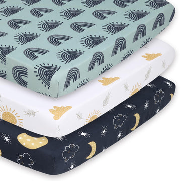 The Peanutshell Mini Crib Fitted Sheets Set For Boys Or Girls, Playard, Pack Play Sheets, Playpen, Rainbow Galaxy