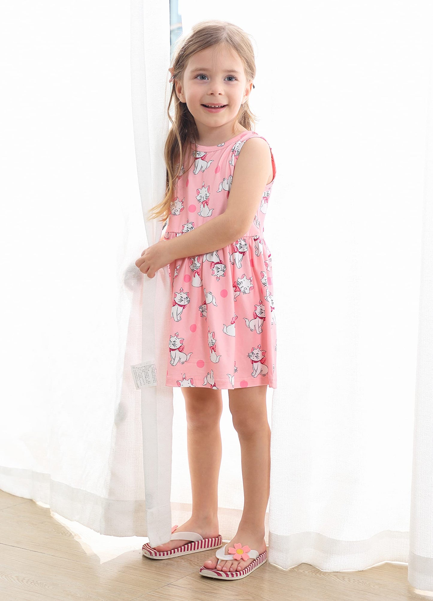 Girls Sleeveless Dress Cat Dress Girls Pink Swing Sundress Baby Girls Backless Bowknot Back To School Dress Girls Cat Outfits Pi