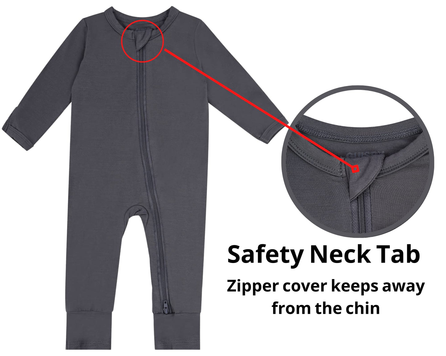 Long Sleeve Footless Romper Baby, Rayon Two Way Zipper Sleeper 3-6 Months Sliver Grey