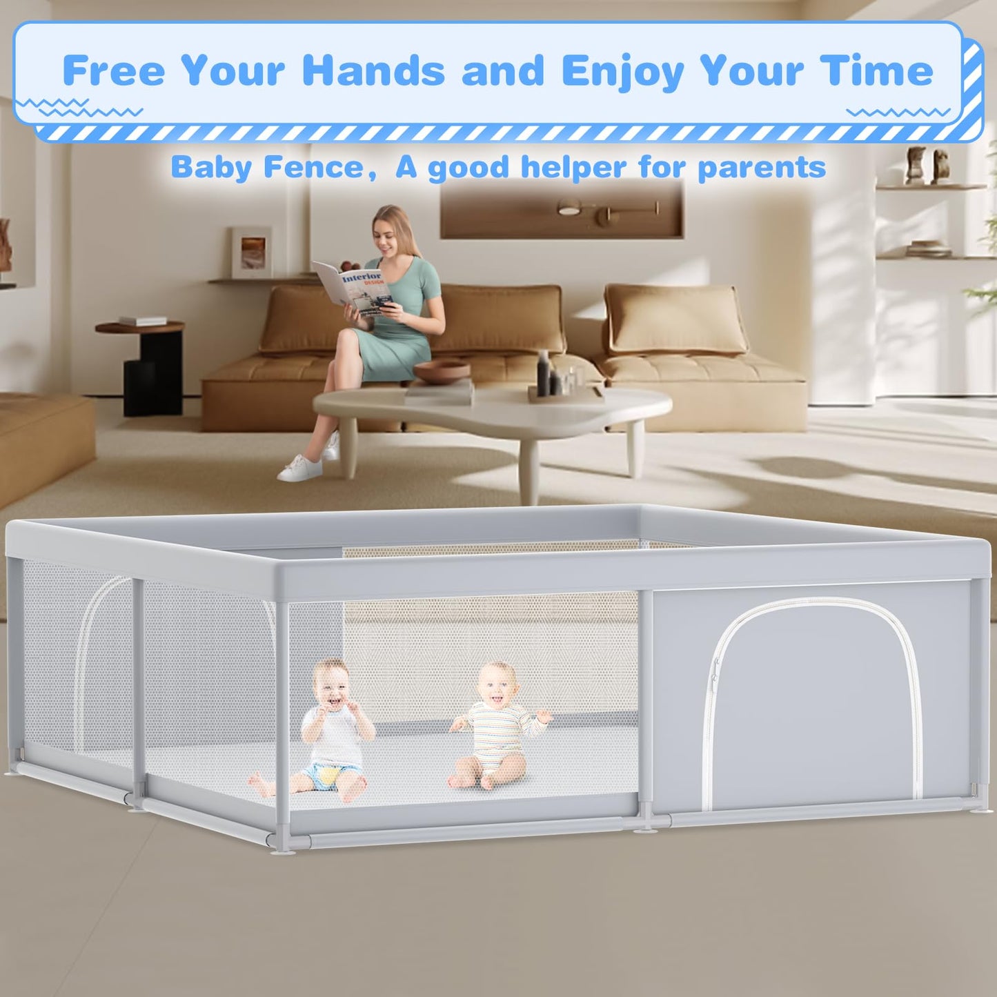 Xvishx Baby Playpen, 79 X 79 Inch Play Pen, Playpen For Babies And Toddlers, Baby Playard For Indoor & Outdoor Active Center Gam