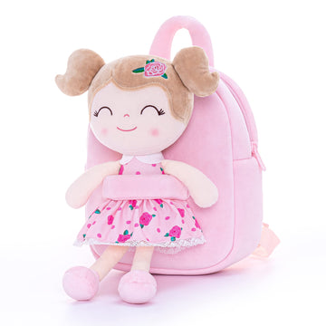 Gloveleya Toddler Backpack Baby Girl Gift Plush Bag Diaper Bag Plush Printed Flower Roses Backpack 9 Inches