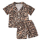 Toddler Baby Kids Satin Pajamas Set, Long Sleeve Button-Down Sleepwear Pjs For Girls (6T, Leopard-Short Sleeve)
