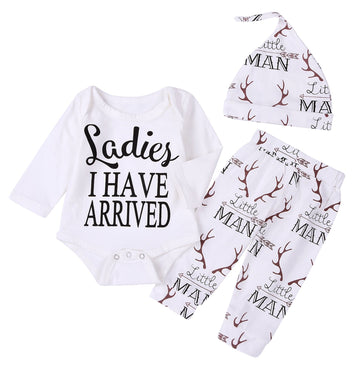 Imsmart Newborn Suit For Baby Shower Deer Print Long Sleeve Romper+Long Pants+Hat (0-6Months, Man)