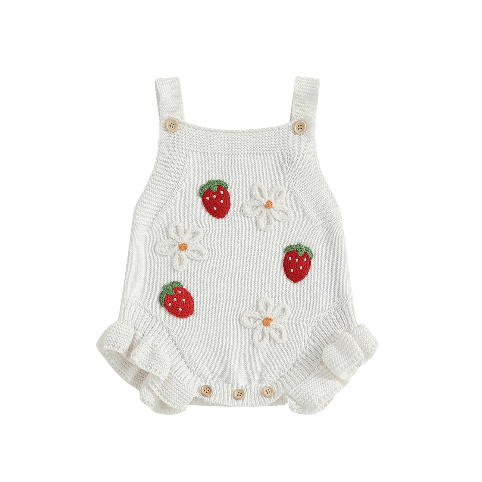 wybzd Newborn Sweater Romper Baby Girl Crochet Knit Sweaters Rompers Embroidery Flower Strawberry Outfit Sleeveless Bodysuit (Wh