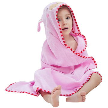 Michley Animal Face Hooded Baby Towel Cotton Bathrobe For Boys Girls 0-6 Year Light Pink