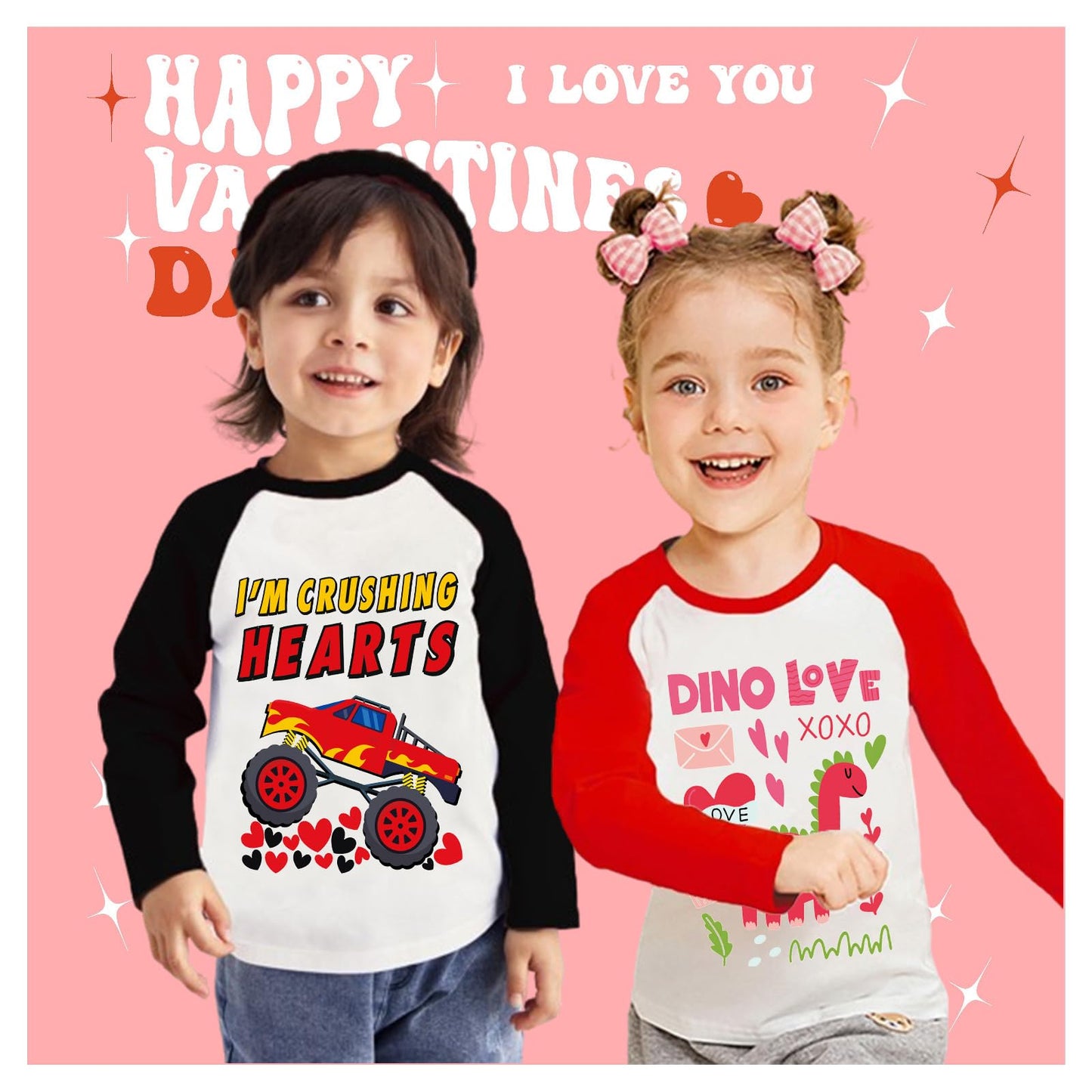 Tkria Kid Boy Valentine Day Tee Shirt Monster Truck Bigfoot Raglan Shirts Love Heart Crusher Clothes Shirts Tops Boy Outfit 7T