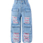 Verdusa Toddler Girls Distressed Ripped Jean Cargo Pants Y2K Leg Denim Pants with Pockets Light Wash 4 Years