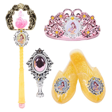 Disney Princess Dress Up Accessory Set Belle Tiara, Shoes, Wand And Comb Set For Little Girls Role Play Time Costume Toys For 3-
