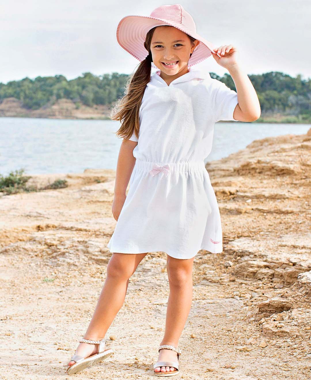 Rufflebutts Baby/Toddler Girls White W/Pink Seersucker Terry Hoodie Swimsuit Cover-Up - 18-24M