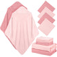 Preboun 6 Pcs Hooded Baby Towels Muslin Cotton Washcloths Set 32 x 32 Inch Soft Absorbent Baby Bath Towel with Hood 11 x 11 Inch