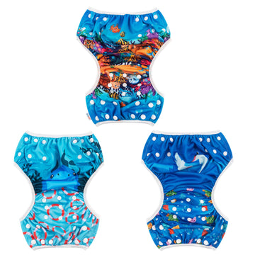 Alvababy Swim Diapers 3Pcs Baby & Toddler Snap One Size Reusable Adjustable Baby Boy 3Swy35
