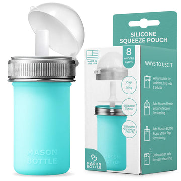 Mason Bottle 8Oz Silicone Squeeze Pouch With Straw - Reusable Baby Food And Snack Pouch For Toddlers - Soft Food And Liquid Bott